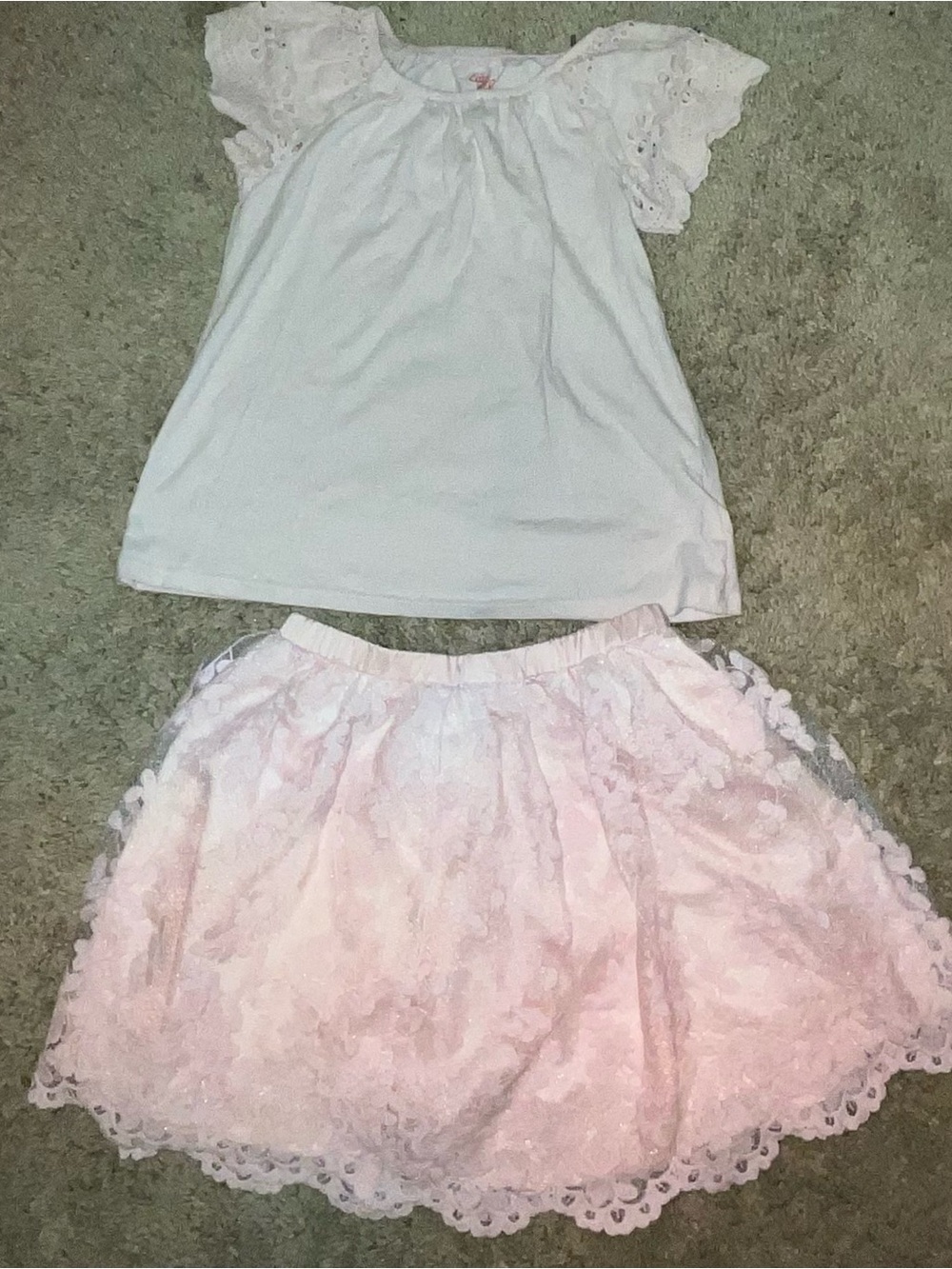 Cat & Jack White Top with Light Pink Lace Skirt Kids Matching Set